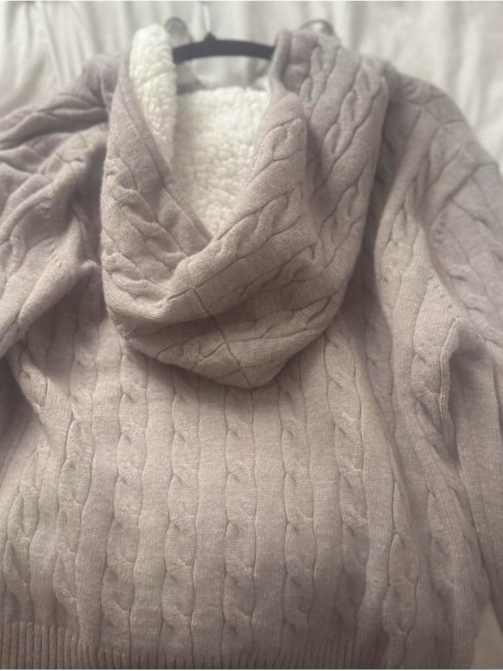 SHEIN Taupe Cable Knit Sherpa-Lined Cowl Neck Sweater